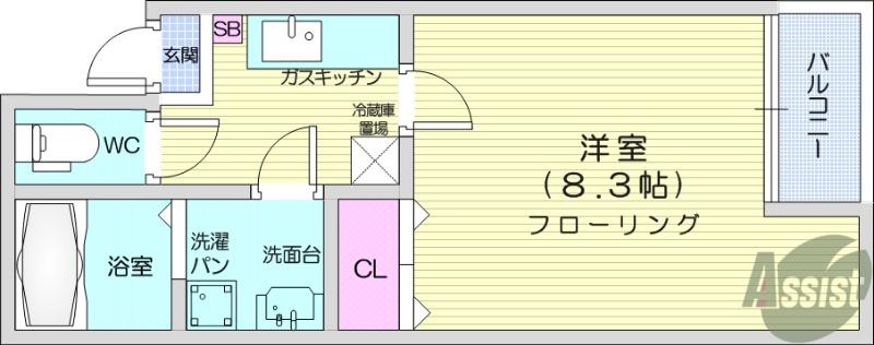 アムール仙台(1K/2階)の間取り写真
