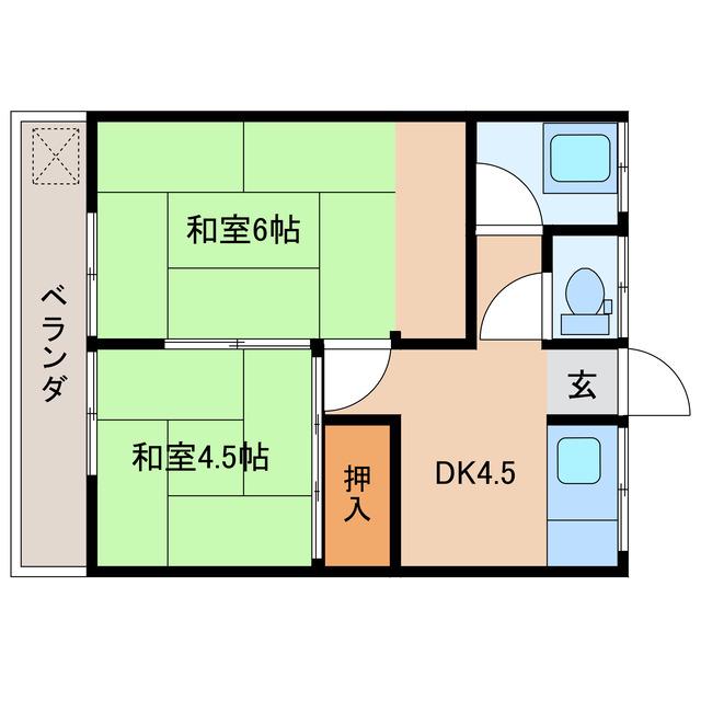 内堀コーポ(2DK/1階)の間取り写真