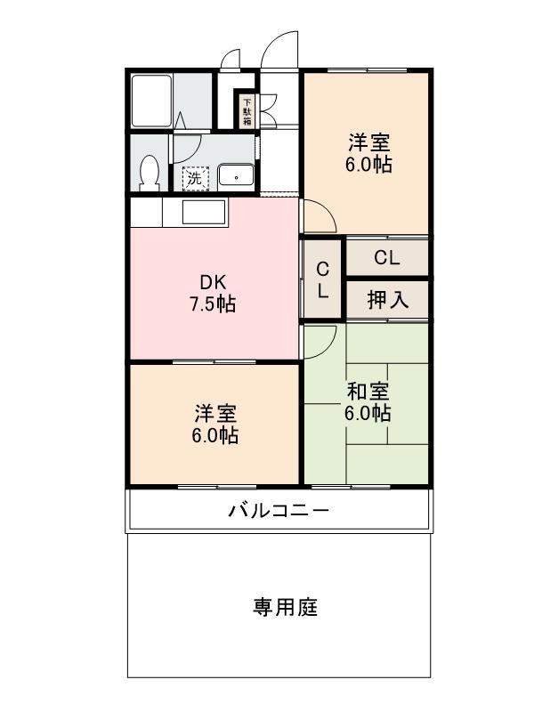 サンライトハイツ A・B棟(3DK/1階)の間取り写真