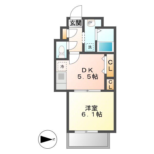 プライムコート栄生(1DK/1階)の間取り写真