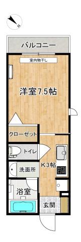 アップル崎岡(1K/2階)の間取り写真