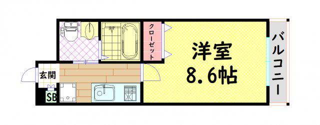 JINO新町(1K/6階)の間取り写真