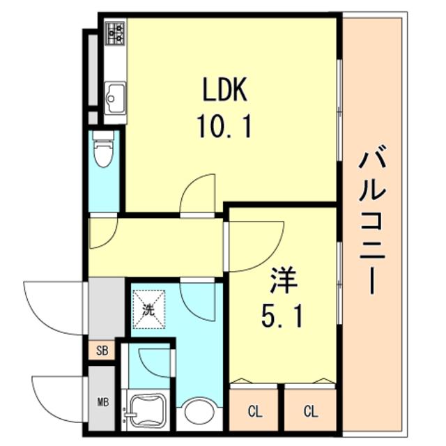 朝日プラザツインテージ神戸イースト(1LDK/9階)の間取り写真