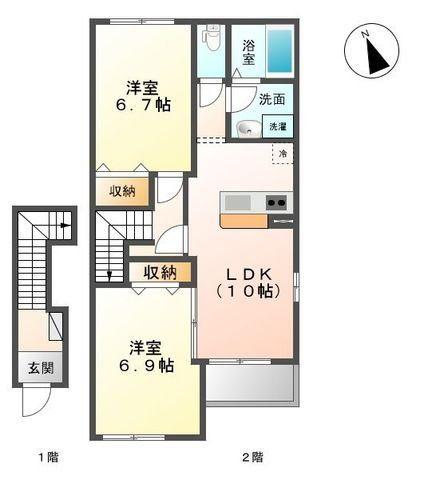ハピネス(2LDK/2階)の間取り写真