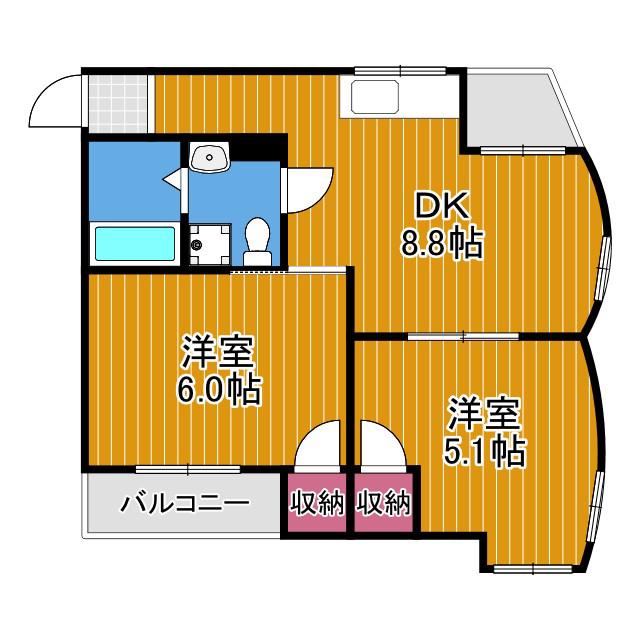 メビウス道明寺レジデンス東館(2DK/3階)の間取り写真