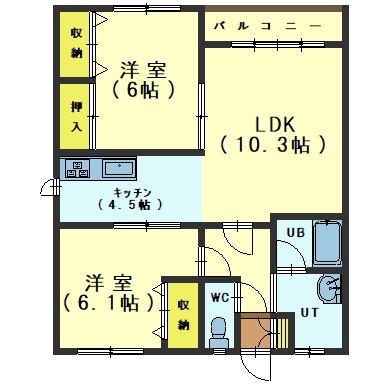 マンションエンドレス(2LDK/1階)の間取り写真