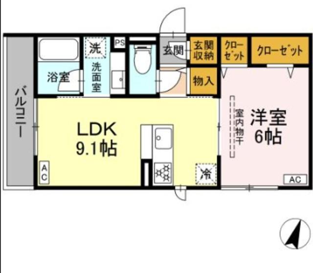 フラクタス東柏ケ谷(1LDK/3階)の間取り写真