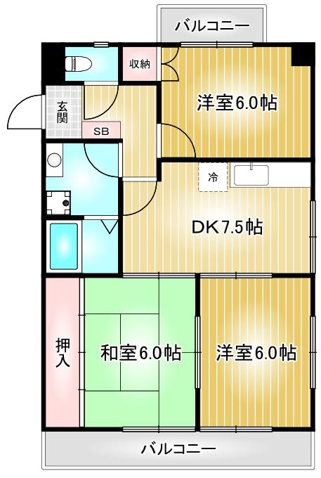 セントラルみのりハイツ(3DK/3階)の間取り写真