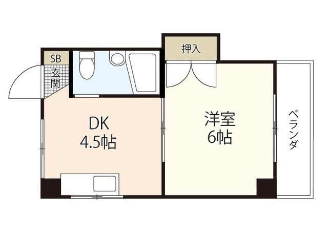 デュウオコート西平塚(1DK/4階)の間取り写真