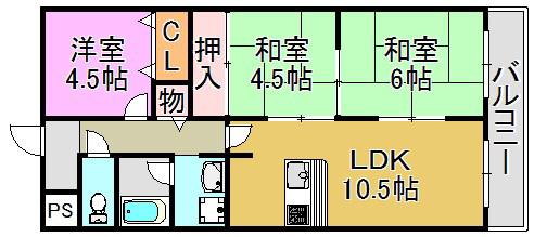 グランドゥール西岡(3LDK/4階)の間取り写真