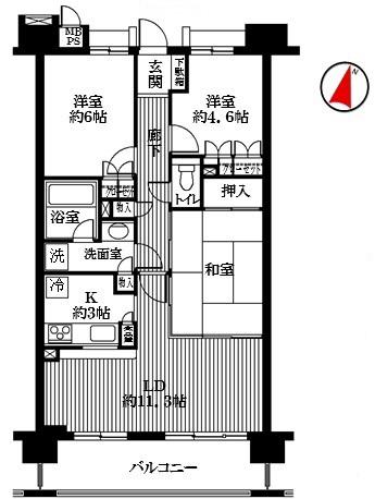 ライオンズプラザ平塚見附町(3LDK/15階)の間取り写真
