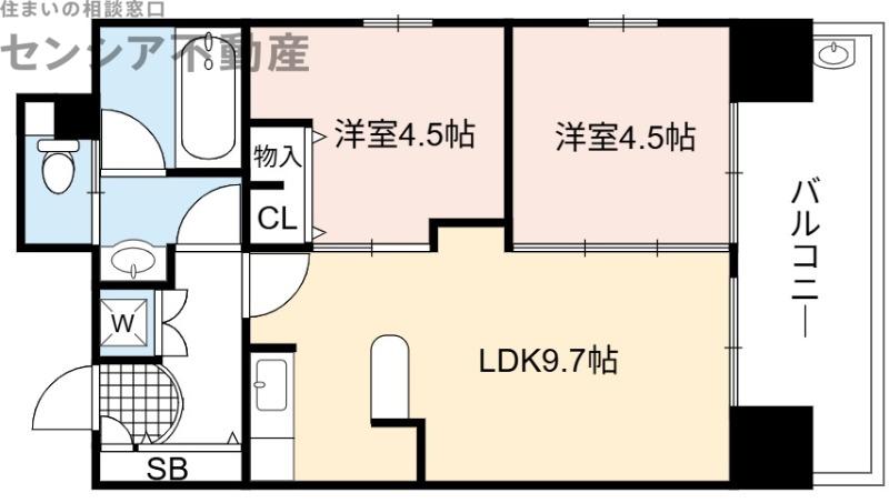 エステムコート京橋セレブIポーラスター(2LDK/4階)の間取り写真