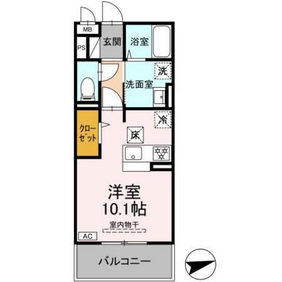 メゾングランレーヴ A棟(ワンルーム/1階)の間取り写真