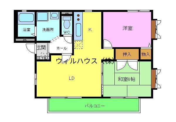 フラッツ諏訪森(2LDK/1階)の間取り写真