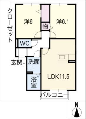 ボナール F(2LDK/1階)の間取り写真