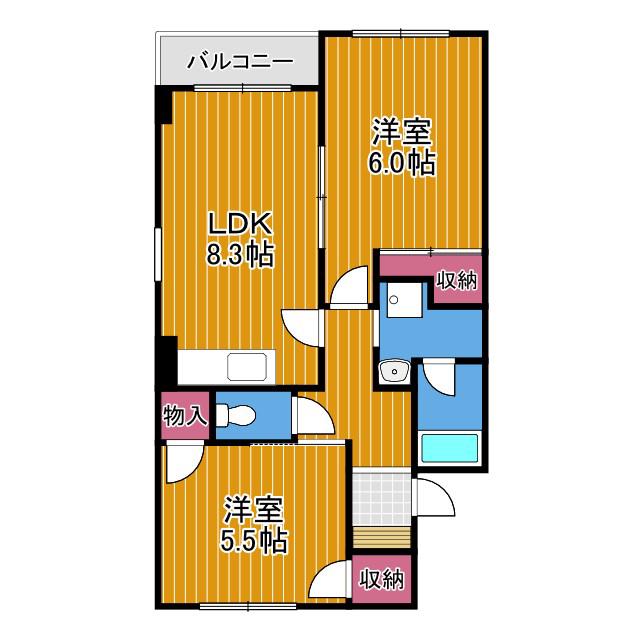 セレネ藤井寺(2LDK/3階)の間取り写真