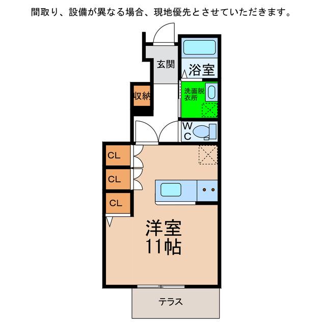 アヴニールシャンス富岡(ワンルーム/1階)の間取り写真