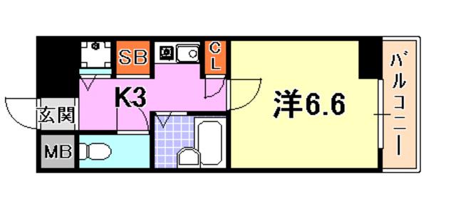 ロイヤルヒル神戸三ノ宮2(1K/4階)の間取り写真
