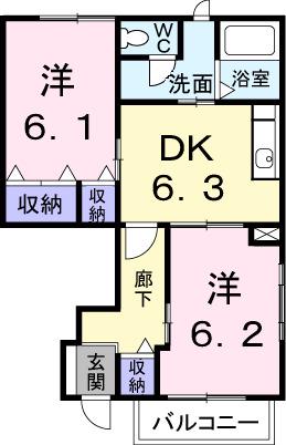 リファインド・N I(2DK/1階)の間取り写真