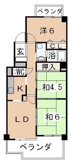 名鉄鈴彦小坂本町ハイツ(3LDK/3階)の間取り写真