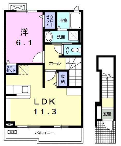 エレガンシア(1LDK/2階)の間取り写真