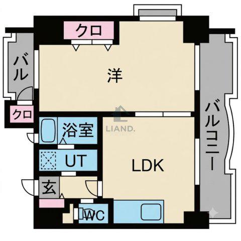 アクセス天神(1DK/4階)の間取り写真