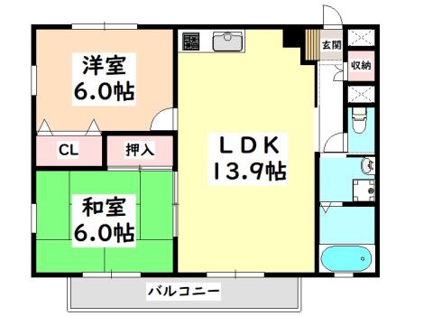 スターターマンション緑町(2LDK/3階)の間取り写真
