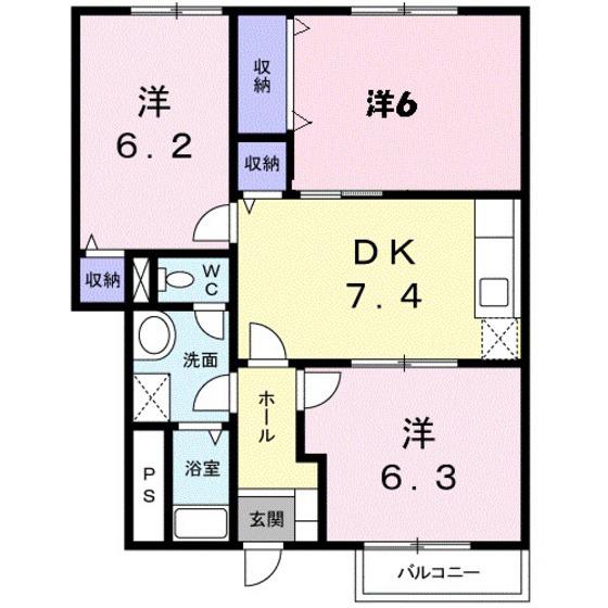 メープル焼山C(3DK/1階)の間取り写真