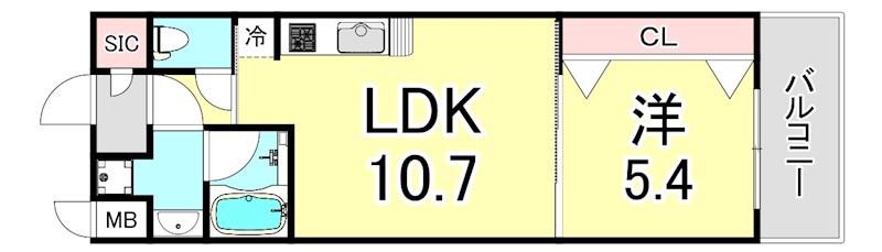 LA DOUCEUR西宮北口(1LDK/6階)の間取り写真