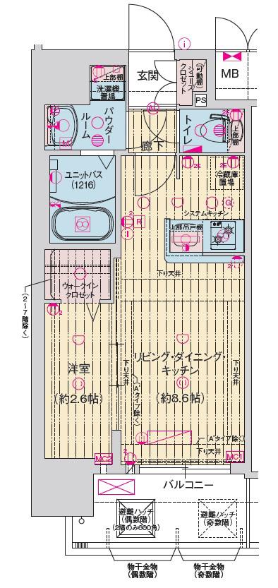 ファステート東大阪アダマス(1LDK/11階)の間取り写真