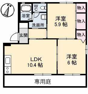 シーゲート(2LDK/1階)の間取り写真