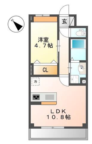 パルテノン(1LDK/1階)の間取り写真
