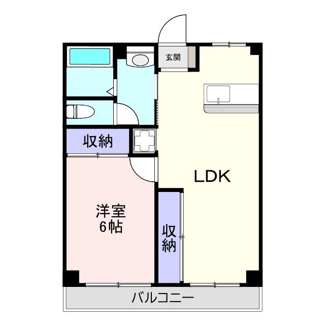 高階マンション(1LDK/4階)の間取り写真