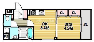 ラモーナ雁屋西町(1DK/1階)の間取り写真