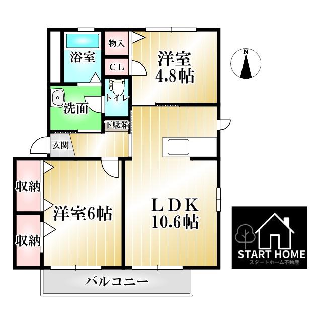 シャーメゾン上板 A棟(2LDK/2階)の間取り写真
