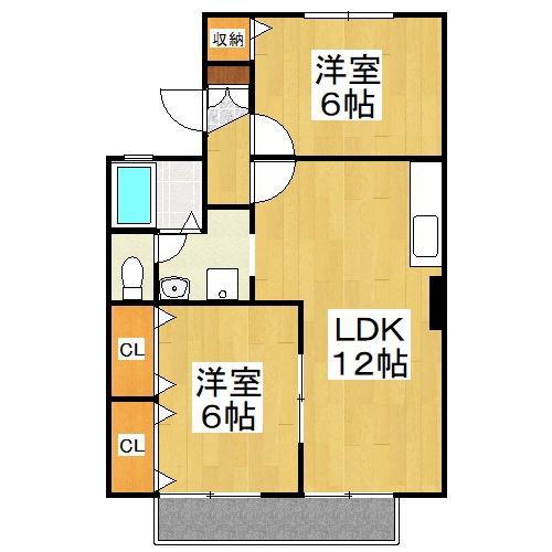 フリーダムスクエア小山(2LDK/1階)の間取り写真