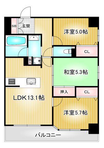 ヴェルディーク新栄シティレジデンス(3LDK/1階)の間取り写真