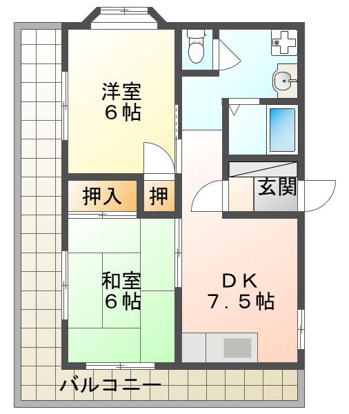 本多聞ハイツ(2DK/5階)の間取り写真