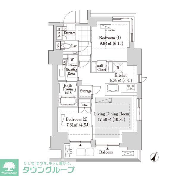 リブクオーレ神保町(2LDK/4階)の間取り写真