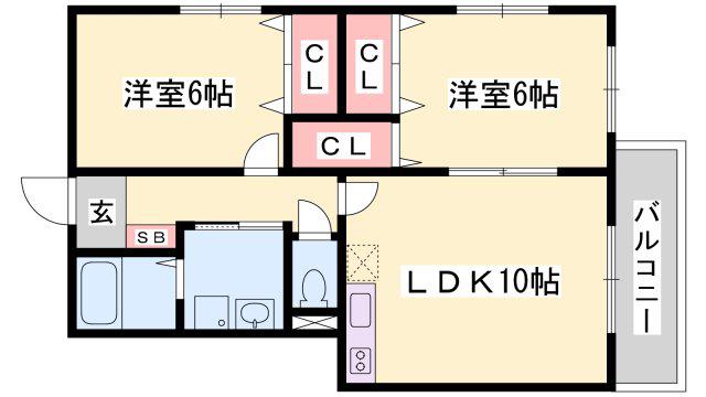 バードランドひめじ弐番館(2LDK/3階)の間取り写真