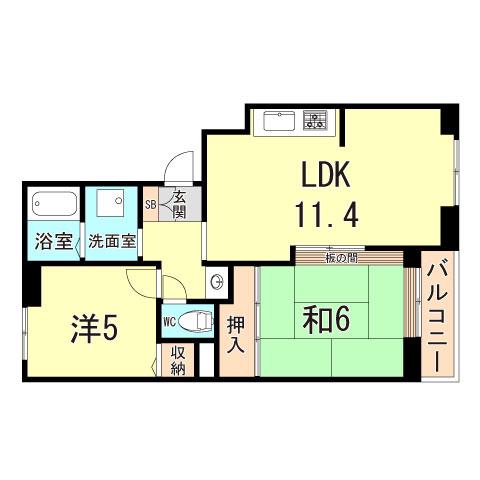 ブランユーカリB棟(2LDK/1階)の間取り写真