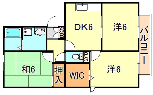 ドミール北開地(3DK/1階)の間取り写真