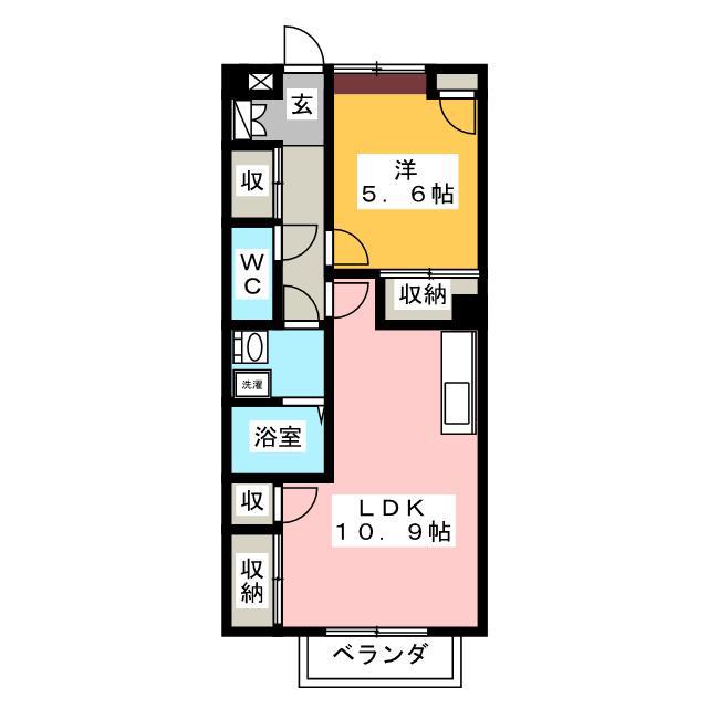 リバーサイド酒井(1LDK/2階)の間取り写真