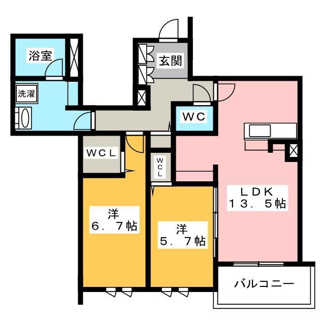 シャーメゾン加納青藤(2LDK/2階)の間取り写真