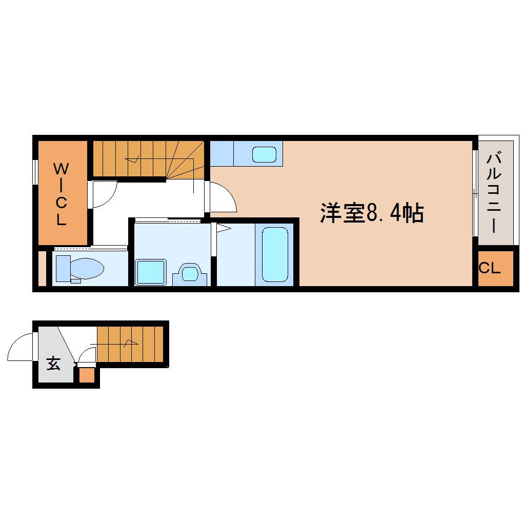 パル木ノ下 A棟(1K/2階)の間取り写真