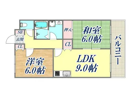 倉田メゾン(2LDK/2階)の間取り写真