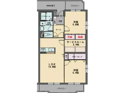 サンパティーク香貫(2SLDK/2階)の間取り写真