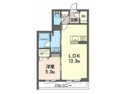 シャーメゾン リュエル八戸ノ里(1LDK/1階)の間取り写真