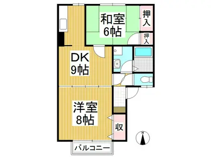 仁ハイツII(2DK/1階)の間取り写真