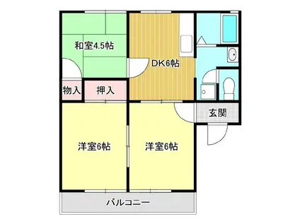 ロイヤルパレス浜田(3DK/2階)の間取り写真